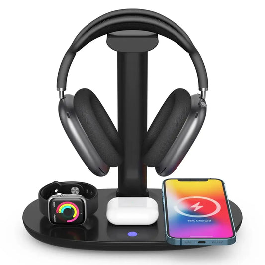 4-in-1 Wireless Charging Stand with Headphone Holder for Apple Watch, AirPods, AirPods Max, and iPhone